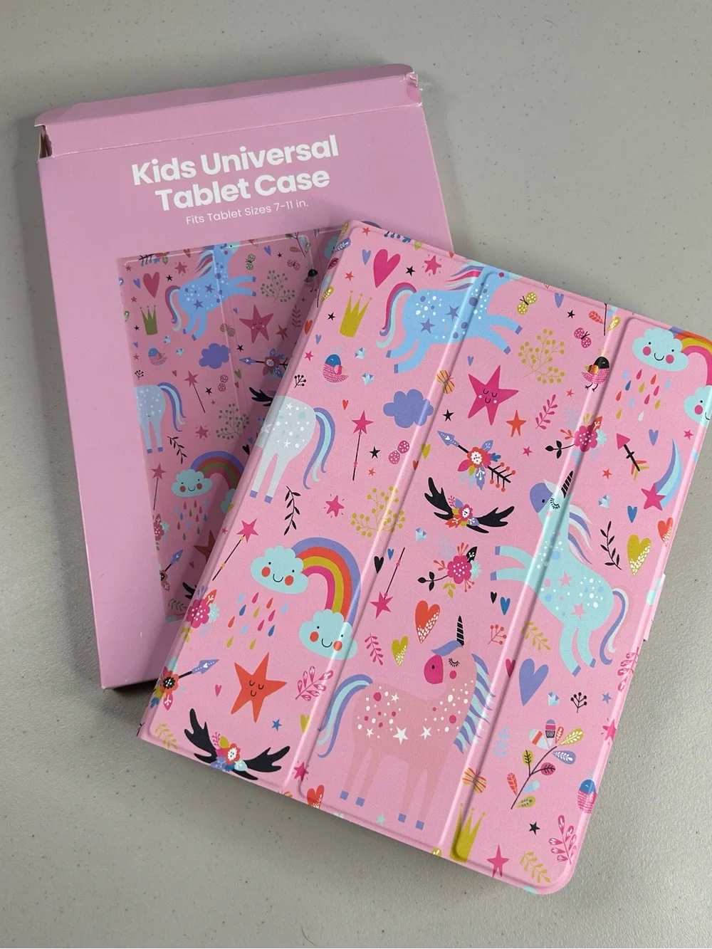 Kids Folding Folio Tablet Case Unicorn Rainbow Pink Multicolor